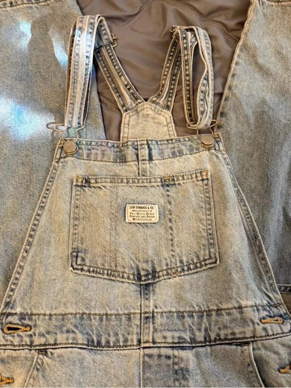 Vintage Light Blue Denim Overalls with Floral Patch - Men Jeans